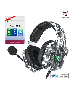 ONIKUMA K8 Wired Stereo Gaming Headphones With Mic LED Lights with 10$ Gift Card - Camo White