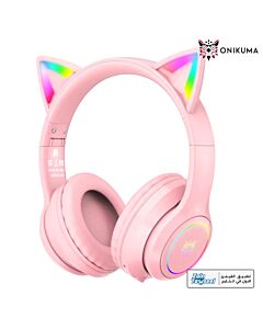 Onikuma B90 RGB Cat Ear Bluetooth 5.0 Wireless Gaming Headset - Pink